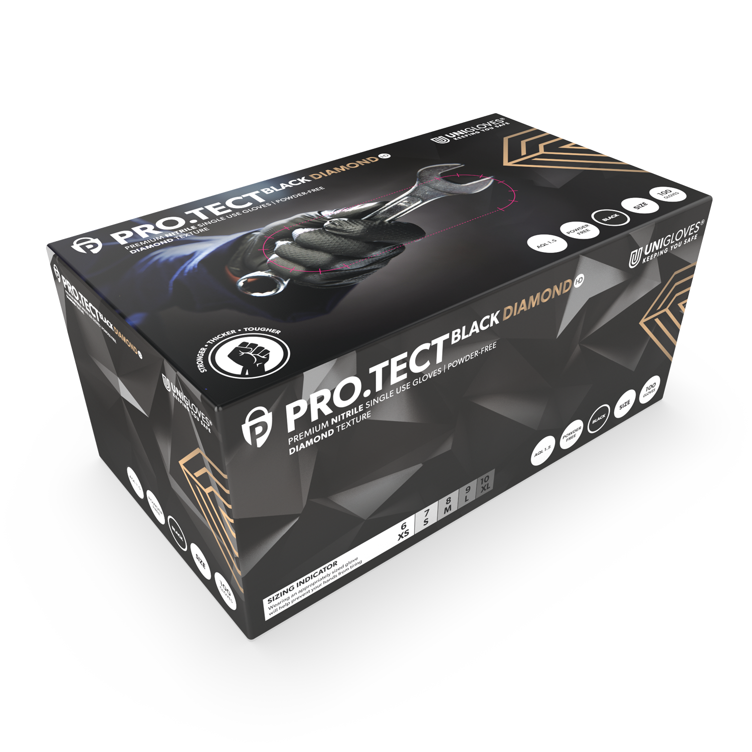 PRO.TECT Black Diamond HD tekstureret nitril handskeæske med 100 stk
